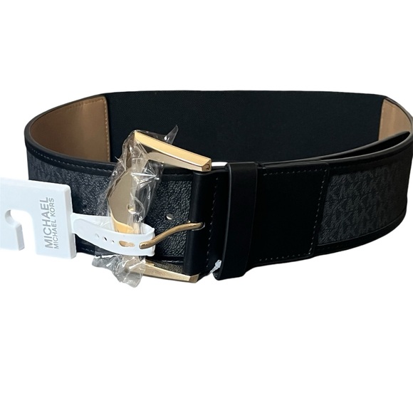 Michael Kors Accessories - MICHAEL KORS MK Signature Logo Black Elastic Belt w/Gold Buckle Women M